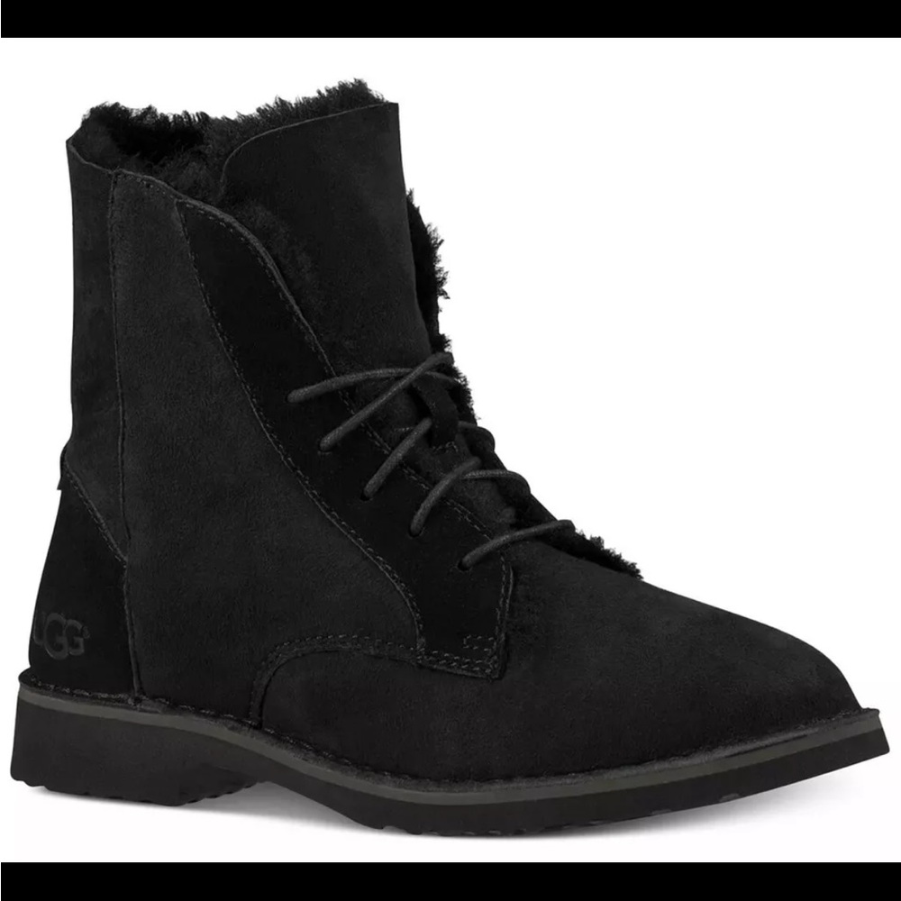 Authentic black UGG Quincy lace up mini boot